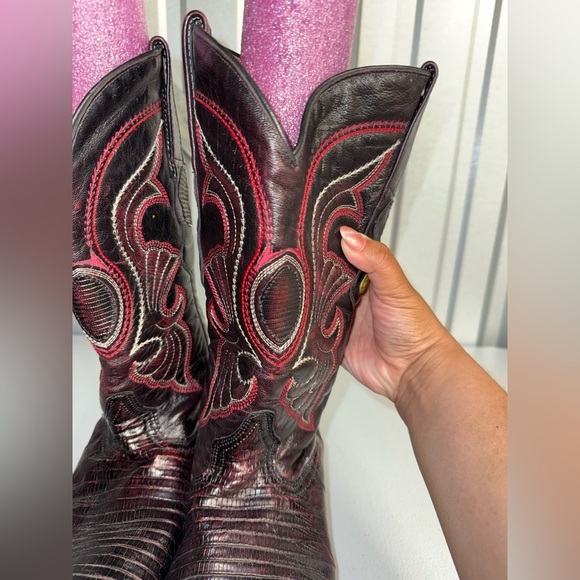 Los Altos Mens Cherry Authentic Lizard Teju Pointed Toe Cowboy Westen Boot 9 EE main image 5